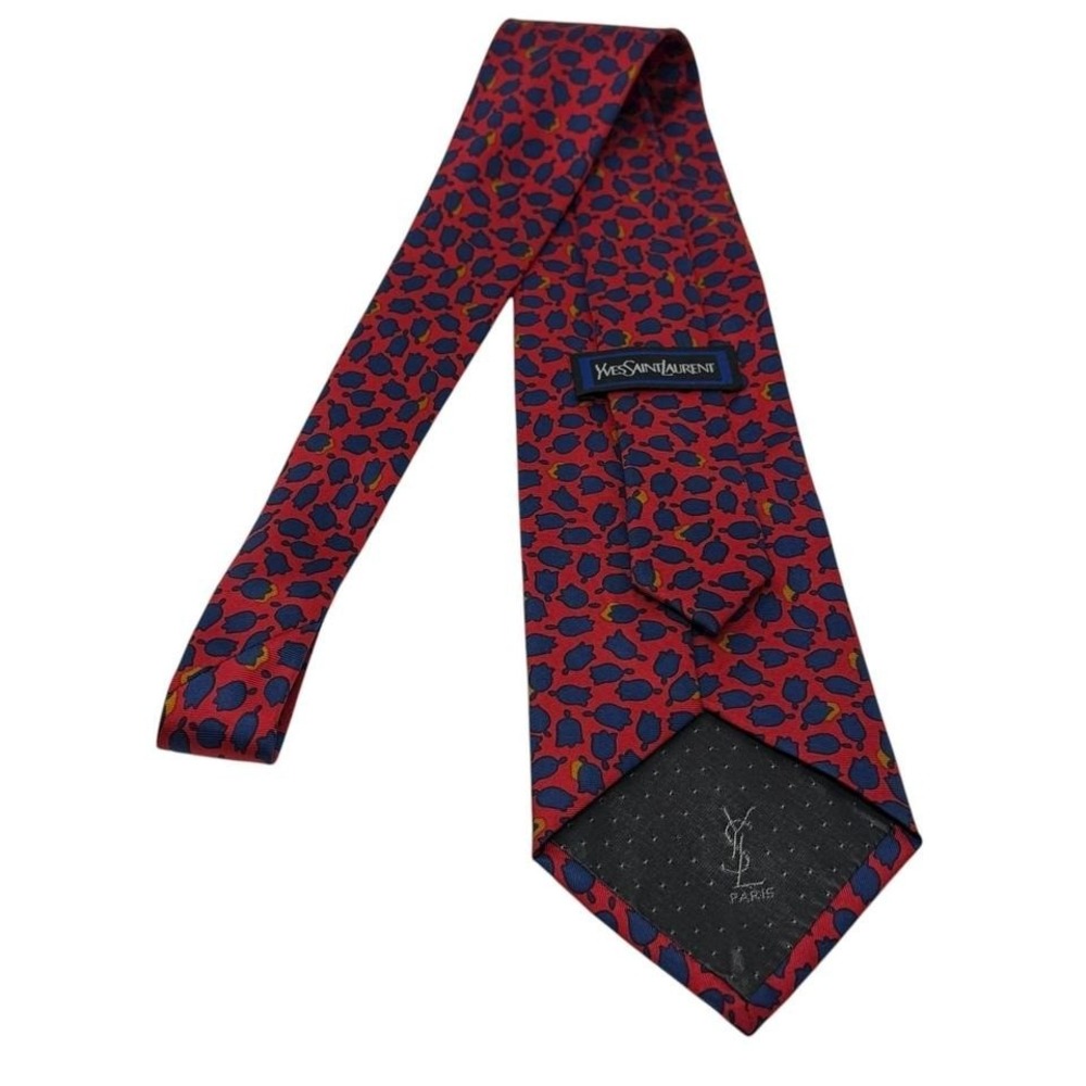 YVES SAINT LAURENT Red Blue Tulip 100% Silk Tie Made in Italy 55.5"-3.75" - Picture 2 of 7
